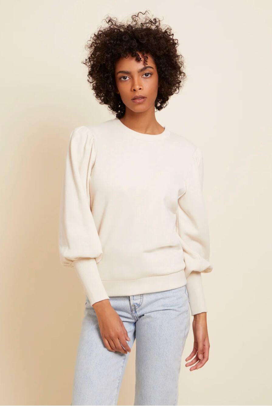 NATION LTD Taylor Exaggerated Cuff Sweatshirt in Ivory // XS